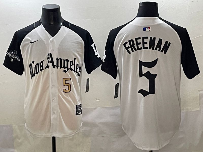 Men 2025 Los Angeles Dodgers #5 Freeman White black Five generations Joint Name Nike MLB Jersey style 5262